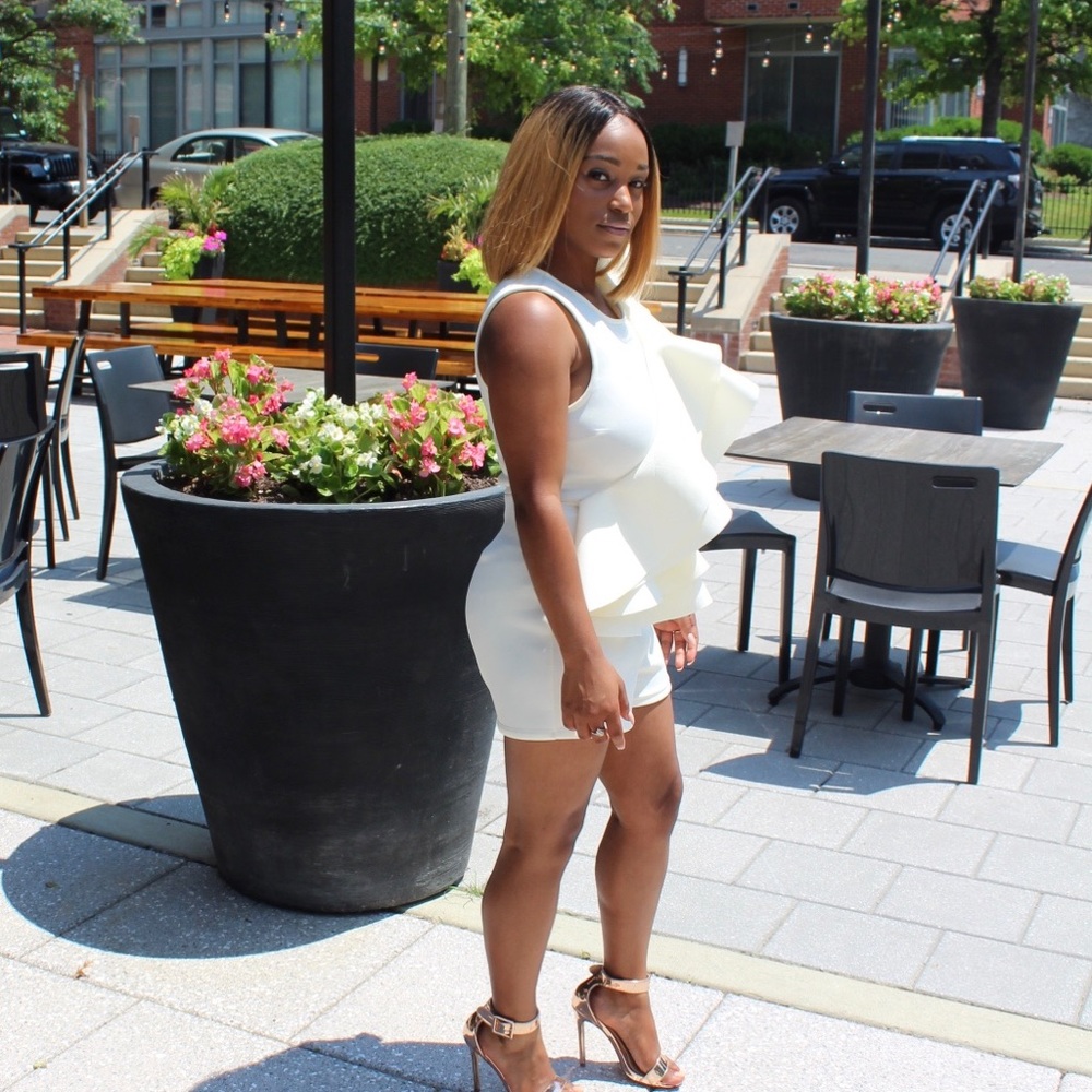 White, Ruffle Short Romper - Picture 2 of 3